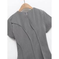 OUWU- Mini Vestido Gris Primavera 2025 Manga Corta Cuello Redondo Oficina para Casual Staple Uste Elástico Traboo Ocio Esencial - details 12