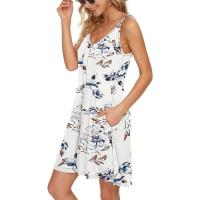2025 Europa hermosa mujer verano delgado hombro botón cuello en V blusa de playa casual con vestido de bolsillo - details 11