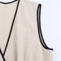 TRAFZA-vestido Midi elegante de verano para mujer, vestidos plisados ​​adornados con forro abierto y mezcla con cinturón y cuello en V sin mangas para oficina - details 3