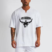 Camiseta de Verano Deportiva de Algodón para Hombres Cuello en V, Talla Grande, Moda Casual, Tendencia Fitness - details 6