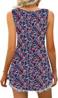 Verano nuevo con cuello en v sin mangas chaleco falda casual estampado tropical de flores vestido mujer - details 2
