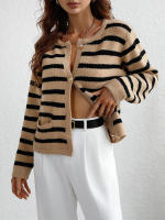 Cárdigan de punto a rayas para mujer, chaqueta Vintage con bolsillos, color rosa, otoño e invierno, 2023 - details 24