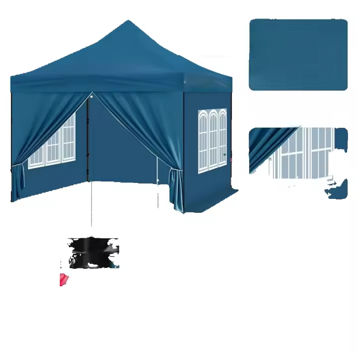 Gazebo Party Tent 3x3m con 4 paredes laterales y puerta con cremallera y ventana azul - 1