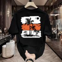 Camiseta Casual de Algodón Hecha en España 100% Gráfico de Palmeras Tropicales y Atardecer - details 8