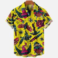 Camisa hawaiana de manga corta holgada y transpirable con estampado 3D de terror del diablo para hombre para el verano de 2022 - details 6