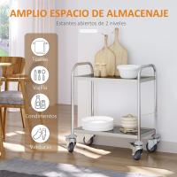 Carrito de Cocina de Acero Inoxidable 2 Banjas y 2 Brazos para Comedor Salón 70,5x40,5x81 cm - details 2