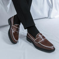 Mocasines de colores británicos para hombre, zapatos informales de tacón bajo con punta redonda de PU, simples y clásicos, de negocios - details 11