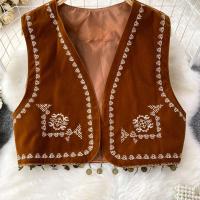 Camiseta bohemia, chaleco de punto sin mangas con cuello en V, moda folk independiente para mujer, retro, Almiti, 2024 - details 4