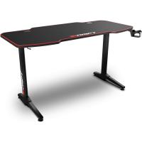Mesa Gaming con Tablero con Acabado en Fibra de Carbono Cubierto por una Alfombrilla Full Size, Soporte para Tazas y Auriculares, Patas Regulables, Color Negro - details 7