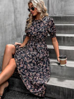 Vestido de mujer, novedad de verano 2025, vestido de longitud media acampanado a la moda con cintura alta y flores redondas para mujer - details 47