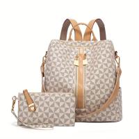Mochila de viaje de piel sintética con patrón de cuadros, bolso de diseño Convertible con monedero, 2 piezas - details 0