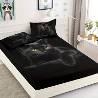 Juego De Sábanas Ajustadas De 3 piezas, Conjunto De Ropa De Cama De Poliéster Con Estampado De Gato Negro Para mujer - details 3