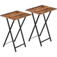 Mesa Auxiliar Plegable de 2, Mesa Lateral para Sofá, Escritorio Pequeño para Portátil, Mesa de TV Plegable pequeña, Estructura de Almacenamiento Fácil, Marrón Rústico y Negro EBF25BZ01 - details 0