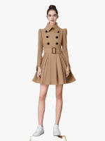 Abrigo de lana con hebilla de cinturón para mujer, abrigo ajustado con borde de volantes, talla europea, otoño e invierno, nuevo - details 2