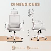 Oficina Ajustable y Reclinable con Soporte Lumbar, Reposacabezas Ajustable, Malla Transpirable, Ruedas Giratorias 360 °   Soporta hasta 100kg (Gris) - details 4