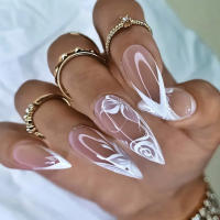 24 Piezas De Uñas Postizas Cortas Cuadradas Estilo Francés Con Flores + 1 Pegamento + 1 Lija Para Uñas - details 32