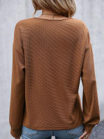 Suéteres con botones ahuecados y cuello en V para mujer, Jersey de punto, Top de Color sólido, suelto, informal, combina con todo, otoño - details 2