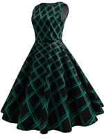 Women  summer vintage elegant floral print party dress with belt - details 1
