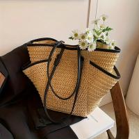 Bolso de mano de paja elegante para mujer: bolso de hombro convertible grande con cierre de cremallera y estilo minimalista beige y negro para la playa, camping, desplazamientos y viajes - details 6