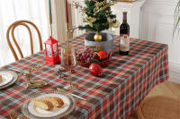 Mantel de Mesa de Cuadros de Navidad Tejido de Poliéster y Algodón en Rojo y Verde para Hogar y Fiestas - details 4