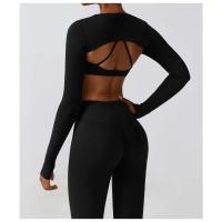 Chaqueta de yoga de manga larga para mujer, entrenamiento, correr, cubierta, gimnasio, top - details 8