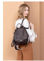 Mochila de cuero genuino para mujer, bolso de moda, bolsas de viaje antirrobo, estilo urbano, plegable, de cuero suave, bolso trasero vintage, bolsas impermeables, estilo punk, personalidad callejera - details 20