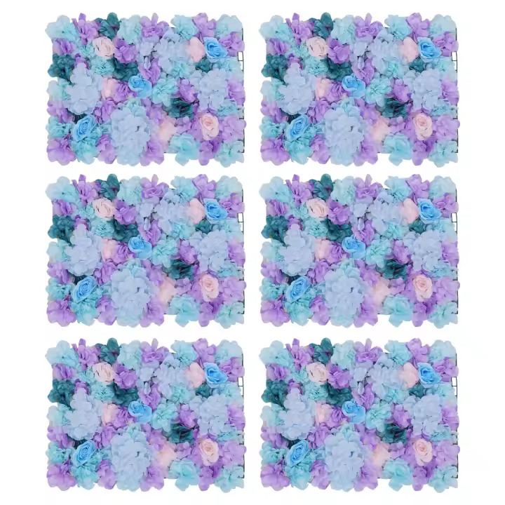 6 paneles de pared de flores artificiales, Hortensia, ramo de boda, 60x40cm - 1