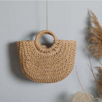 Bolsos de paja con forma de luna para mujer, bolso de mimbre tejido Vintage hecho a mano, ideal para playa, Verano - details 14