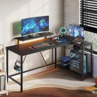 Forma de L con Tomas de Corriente y Luces LED, Escritorio Esquinero con Estantes, Reversible para Ordenador para el Hogar, Oficina, Dormitorio, Espacio Pequeño, 106,5 cm - details 18