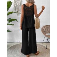 Nuevo, traje de encaje hueco en la espalda de color sólido sin mangas de verano, ropa de mujer - details 0