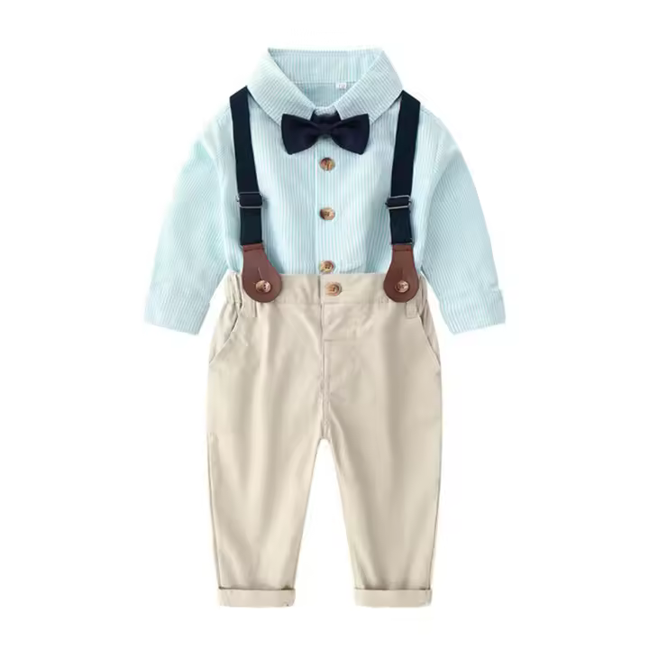 Conjunto de dos piezas de camisa de manga larga y overol estilo coreano para bebé, ropa formal para niños, oferta caliente de otoño. - 1