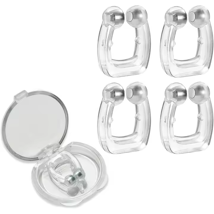 Dispositivos antirronquidos, paquete de 4 clips nasales magnéticos de silicona para dejar de roncar, solución para dejar de roncar, tapón para ronquidos nasales, hombres y mujeres - 1