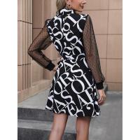 Nuevo vestido elegante y hermoso de malla empalmada de manga larga, vestidos cortos estampados a la moda para mujer, promoción - details 3