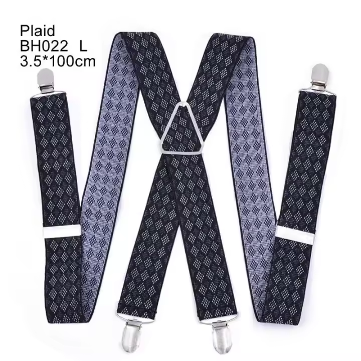 Espalda grande en forma de X para hombre con pantalones elásticos, tirantes para mujer, clip de 55 pulgadas, cuadros rojos, negros y blancos - 1