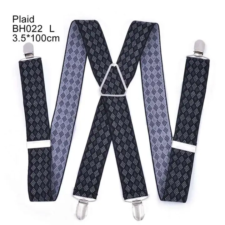 Espalda grande en forma de X para hombre con pantalones elásticos, tirantes para mujer, clip de 55 pulgadas, cuadros rojos, negros y blancos - 1