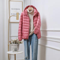 Chaqueta de plumón ultraligera con capucha para mujer, cálida y fina, talla grande - details 3