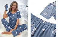 Conjunto de pijama de mujer con pantalones de manga corta, ropa de dormir con cinturilla en 5 colores - details 7