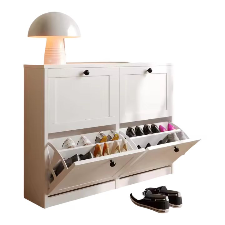 Zapatero de Madera Zapatero Estrecho 4 Puertas Tamaño 105 x 24 x 80cm Para Entrada Estrecha, Pasillo Blanco - 1
