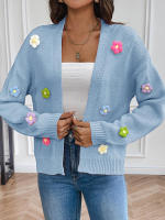 Cárdigan recortado de flores tridimensionales para mujer, cuello en V, botonadura única, manga larga, Tops, suéter de otoño 2023 - details 5