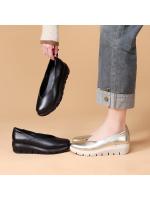 Zapatos de mujer, primavera 2025, nuevos zapatos de tacón de cuña puntiagudos de boca baja, zapatos de plataforma planos de mujer con suela gruesa, dorados y plateados. - details 5