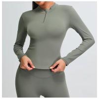 Ropa deportiva de moda para mujer, Top de Yoga con cremallera y manga larga con cuello alto y manga larga - details 9