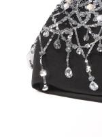 Vestido Mini de Parches y Lentejuelas de Cintura Alta Manga Larga con Abalorio Perlas Esculpidas - details 9