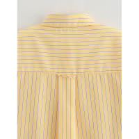 BUNO-2025 Primavera Verano amarillo manteca rayas mujeres camisas sueltas moda cuello vuelto solo pecho camisas finas para mujer - details 19