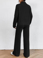 Traje de punto de manga larga con cuello alto para mujer, suéter informal, pantalones sueltos, traje de dos piezas, Otoño e Invierno - details 11