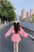 Jersey largo de punto para mujer, suéter holgado de color rosa, estilo coreano Harajuku, ropa básica para el trabajo, 2025 - details 3