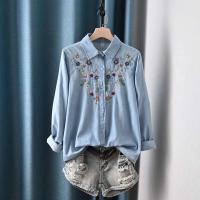 Blusas Bordadas de Flor Moda Coreana para Mujeres Primavera Camisa de Jeans de Diseñador - details 9