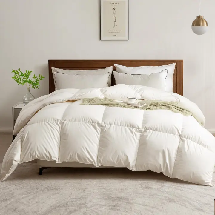 Plumas y Plumón 220x240 cm para Cama 135/150, 300gr/ ㎡   Calor Medio para 4 Estaciones, 100% Algodón Orgánico, Certificado Oeko-Tex y RDS, Blanco Marfil. - 1
