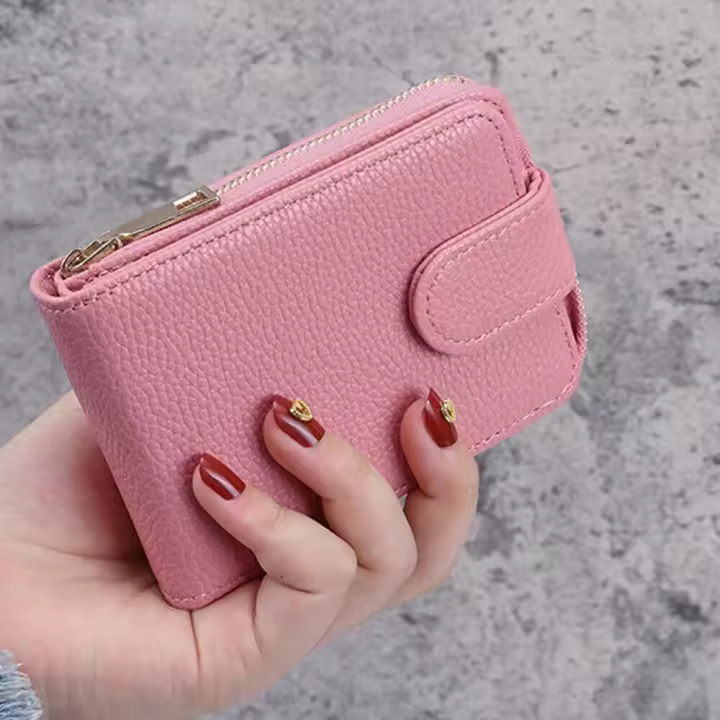 Tarjetero de cuero PU para hombre y mujer, cartera corta con cremallera, bolso de mano pequeño, monedero - 1