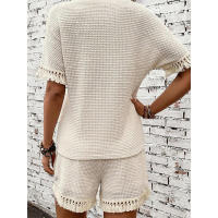 Conjunto de dos piezas con textura de ribete Tael, versátil, sencillo, de Color sólido, novedad de verano para mujer - details 4