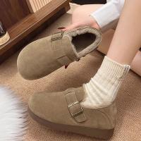 Chanclas de mujer de piel con puntera redonda para exterior Casual Suede Slippers, Otoño/Invierno 2025 - details 5
